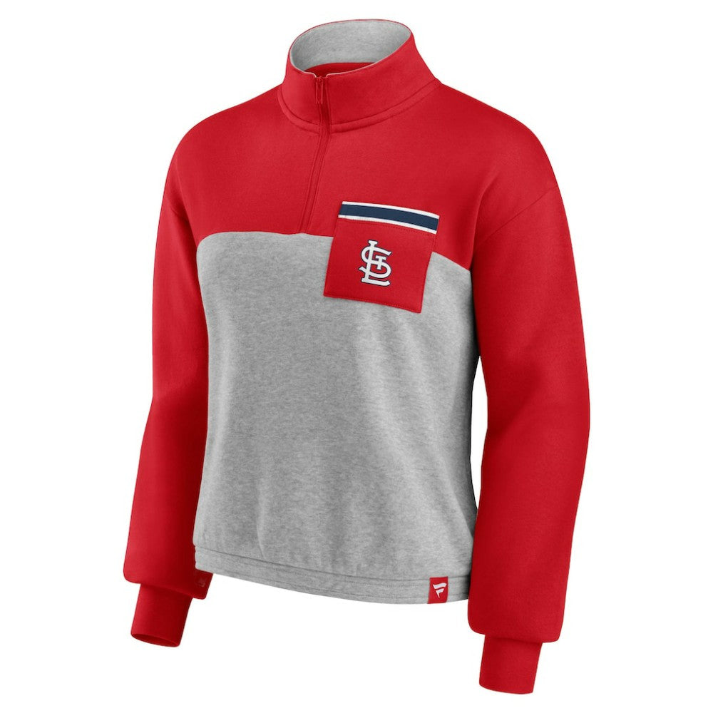 St. Louis Cardinals Fanatics Women's Iconic Cinch Waist Quarter-Zip Top - Red/Heather Gray Tops