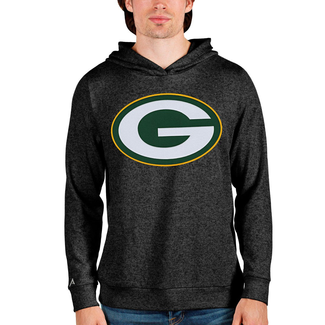 Green Bay Packers Antigua Team Absolute Pullover Hoodie Heathered Black