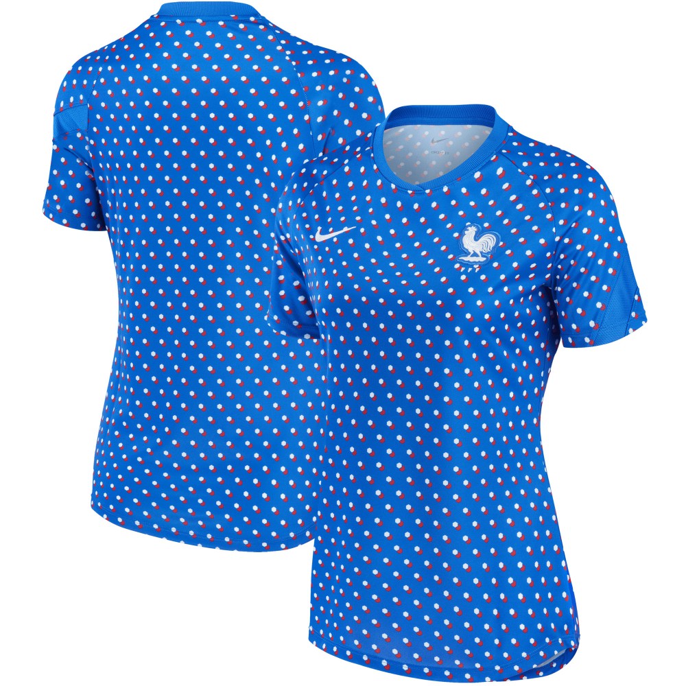 France Women's National Team Women's 2022/23 Away Pre-Match Performance Top Blue shop