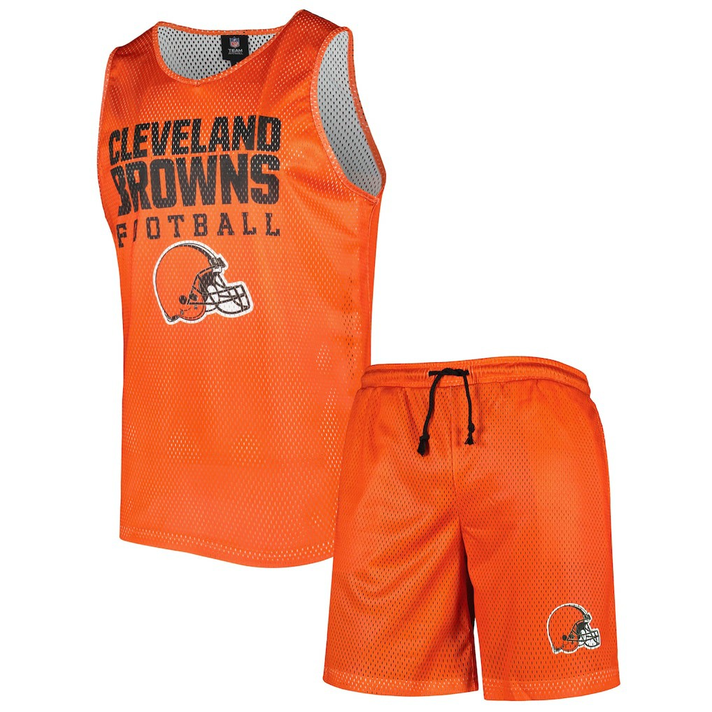 Cleveland Browns FOCO Colorblock Mesh V-Neck & Shorts Set Orange