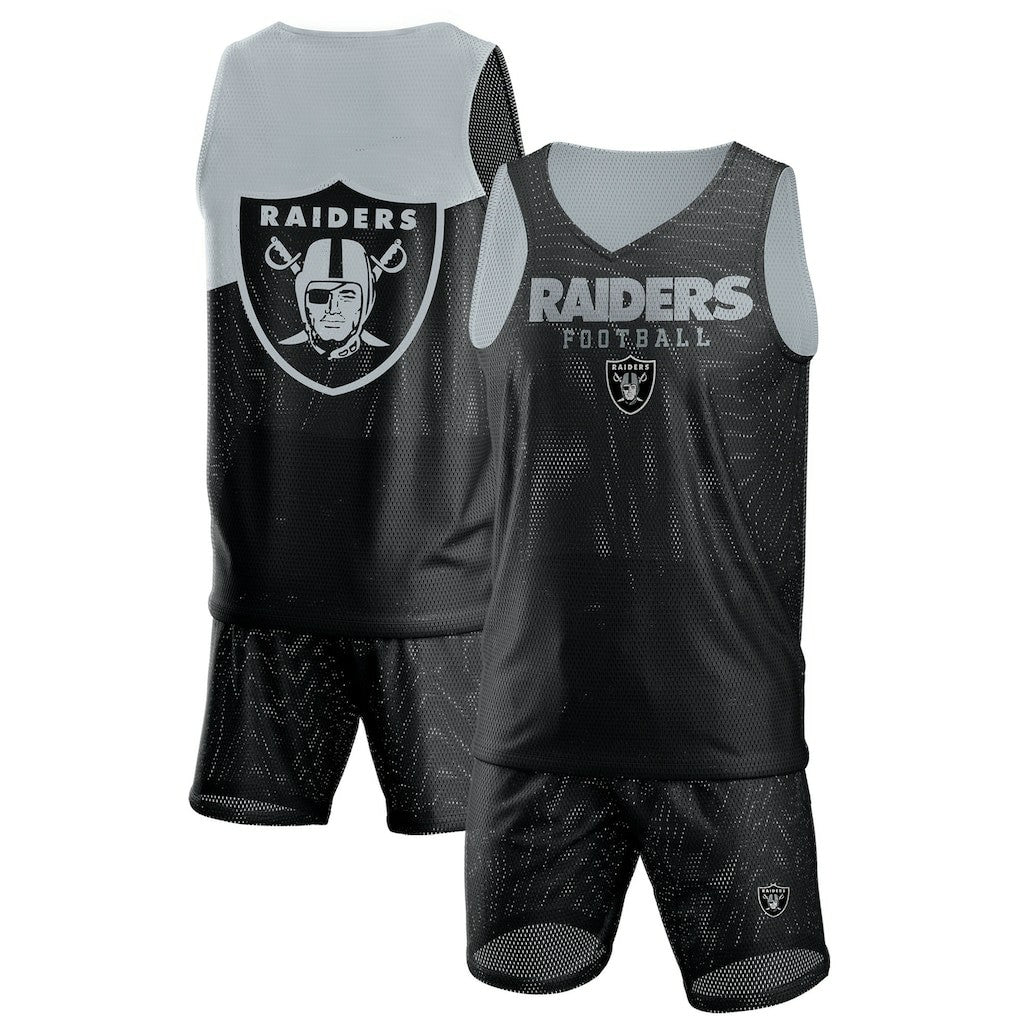 Las Vegas Raiders FOCO Colorblock Mesh V-Neck & Shorts Set Black