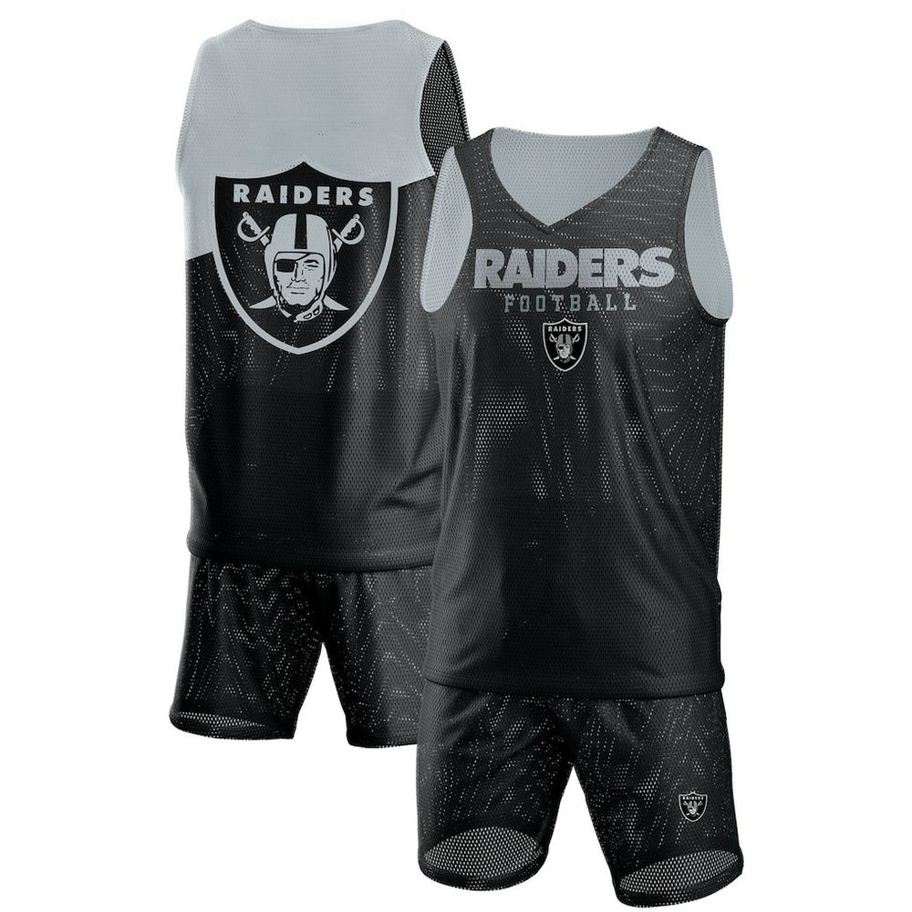 Las Vegas Raiders FOCO Colorblock Mesh V-Neck & Shorts Set Black