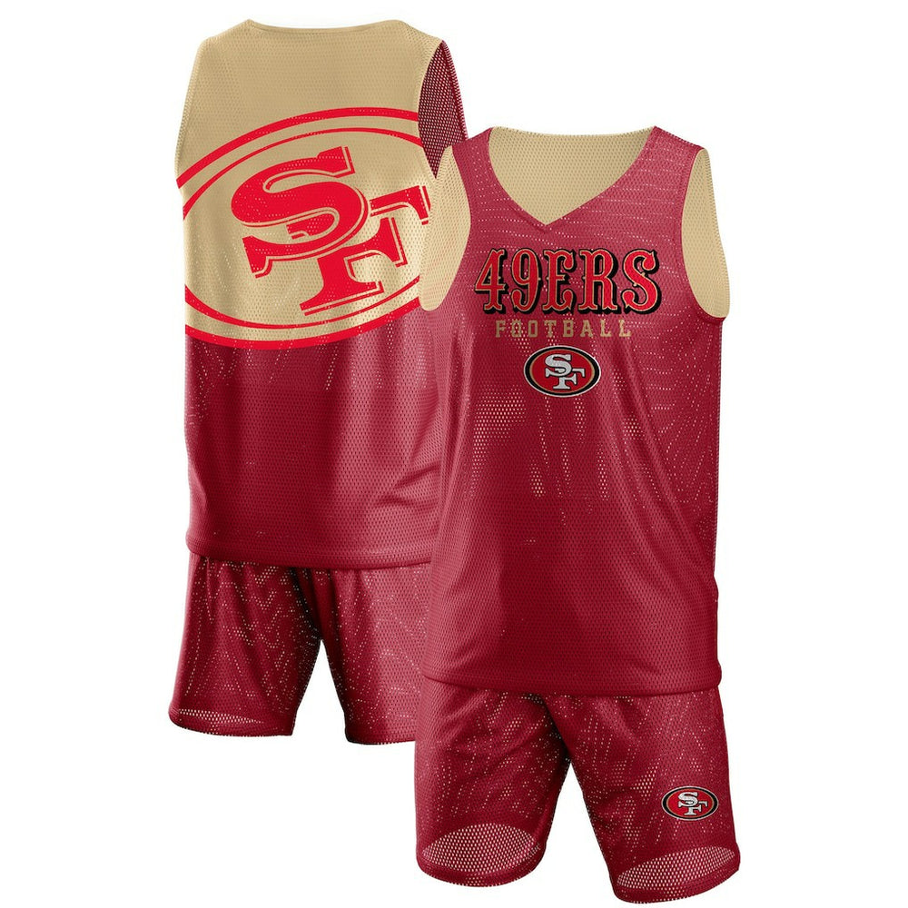 San Francisco 49ers FOCO Colorblock Mesh V-Neck & Shorts Set Scarlet