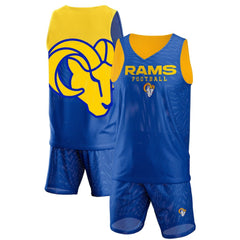 Los Angeles Rams FOCO Colorblock Mesh V-Neck & Shorts Set Royal