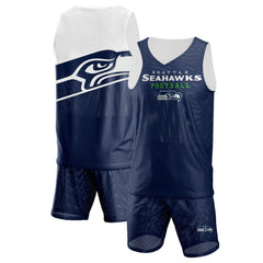 Seattle Seahawks FOCO Colorblock Mesh V-Neck & Shorts Set College Navy