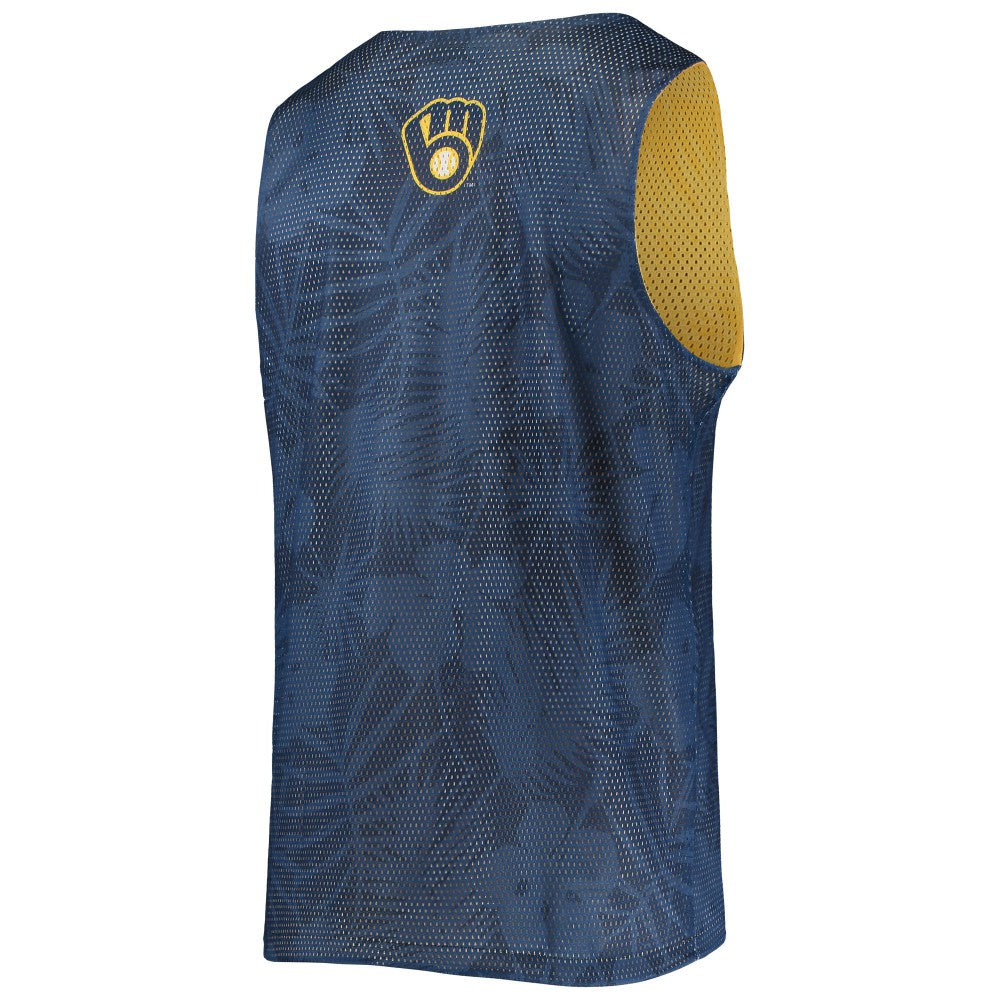 Milwaukee Brewers FOCO Floral Reversible Mesh Tank Top - Navy/Gold Tanks