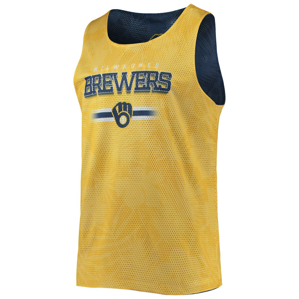 Milwaukee Brewers FOCO Floral Reversible Mesh Tank Top - Navy/Gold Tanks