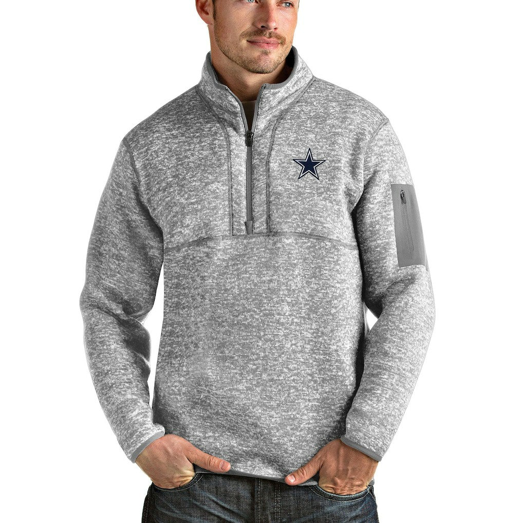 Dallas Cowboys Antigua Fortune Quarter-Zip Pullover Jacket Heathered Gray