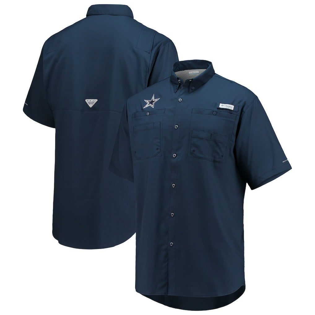 Dallas Cowboys Tamiami Omni-Shade Button-Down Short Sleeve Shirt Navy