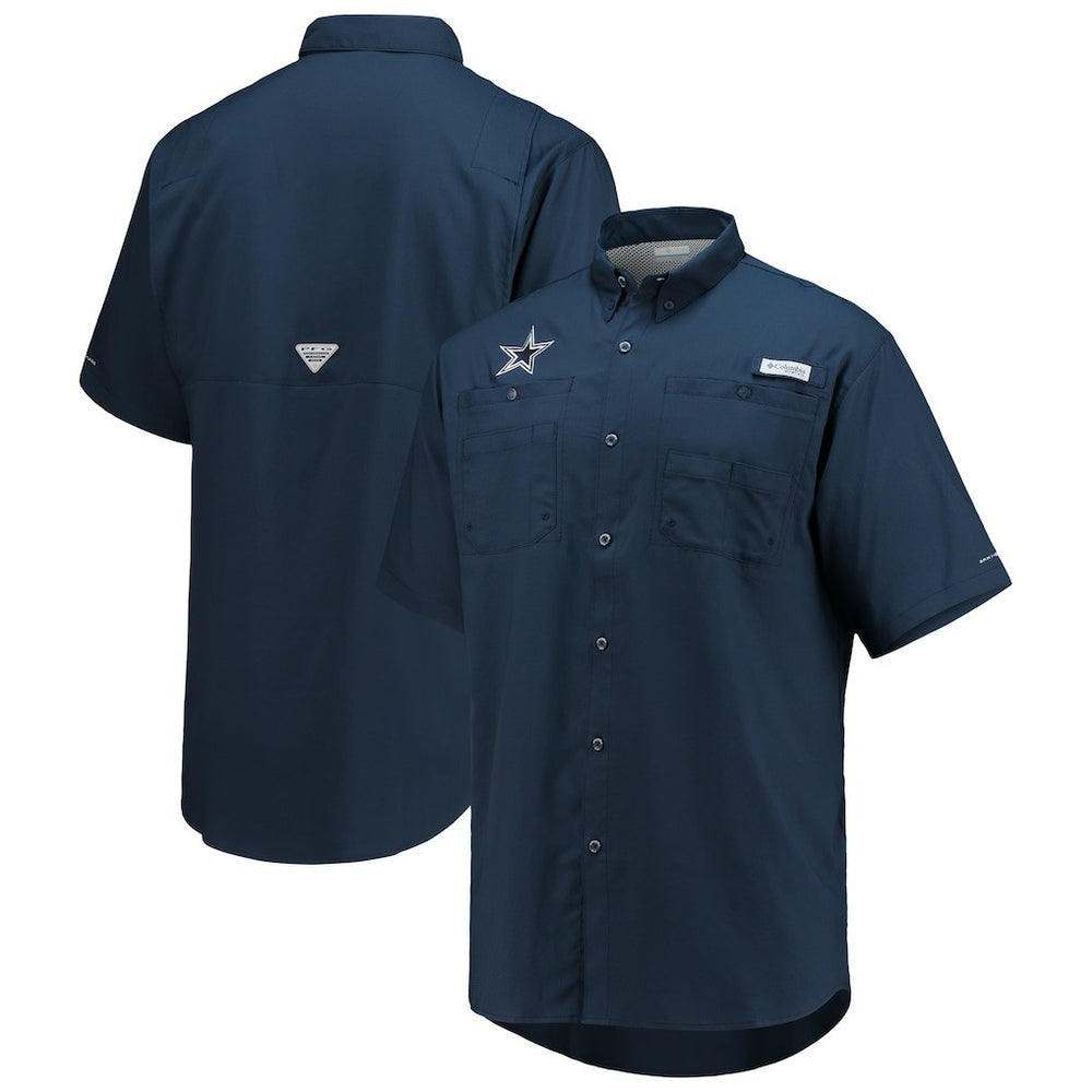 Dallas Cowboys Tamiami Omni-Shade Button-Down Short Sleeve Shirt Navy