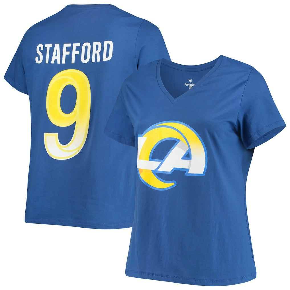 Matthew Stafford Los Angeles Rams Women's Plus Size Player Name & Number V-Neck T-Shirt Royal