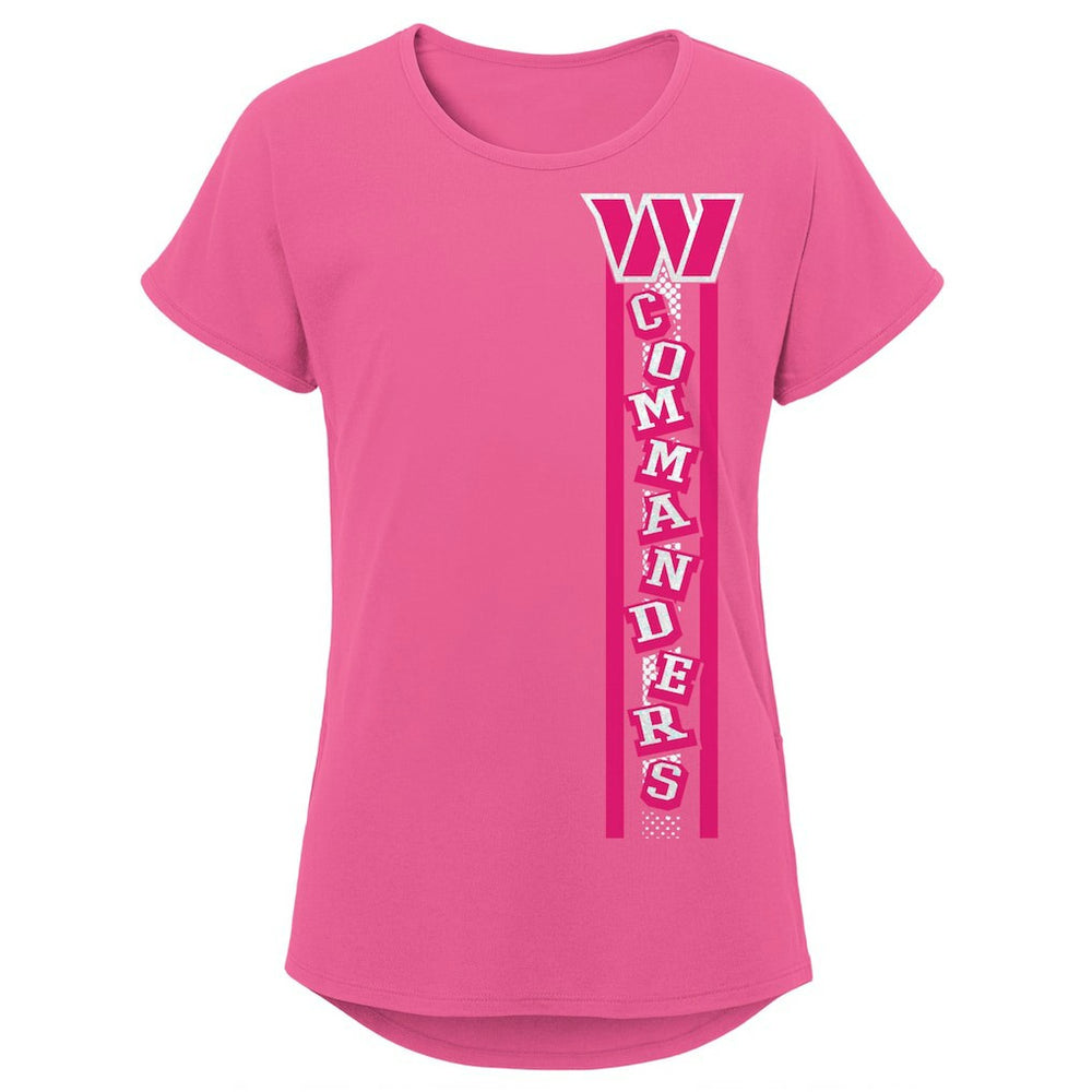 Washington Commanders Girls Youth Logo Fair Catch Dolman T-Shirt Pink