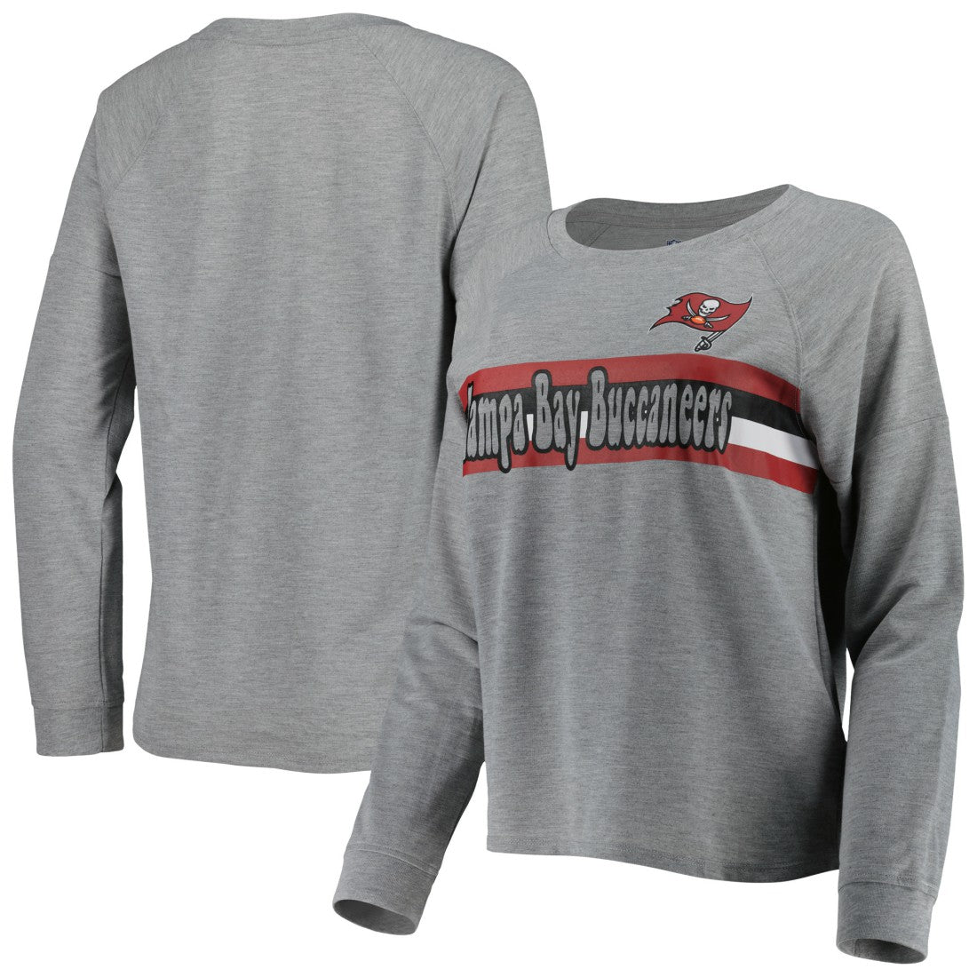 Tampa Bay Buccaneers Juniors All Striped Up Raglan Long Sleeve T-Shirt Heathered Gray
