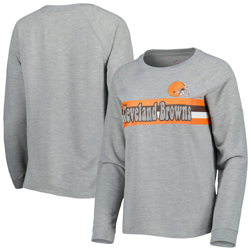 Cleveland Browns Juniors All Striped Up Raglan Long Sleeve T-Shirt Heathered Gray