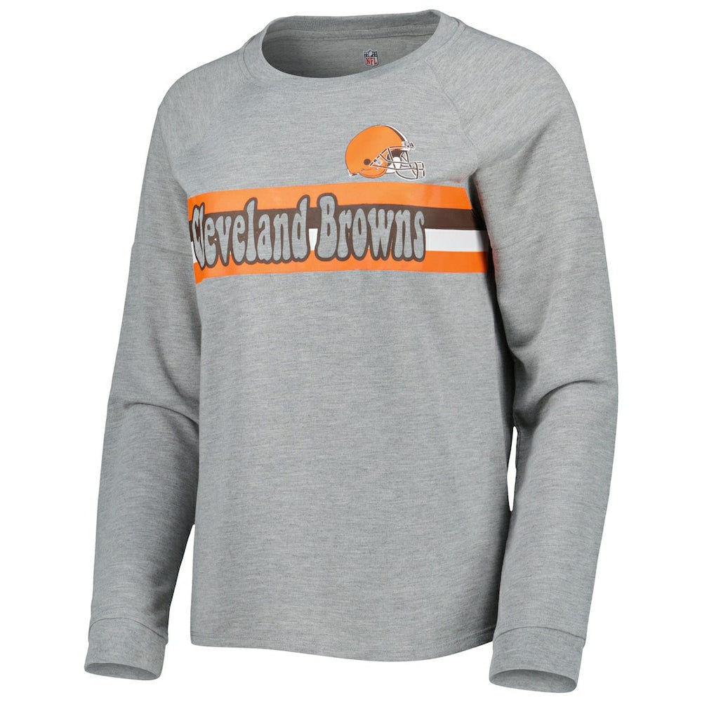 Cleveland Browns Juniors All Striped Up Raglan Long Sleeve T-Shirt Heathered Gray