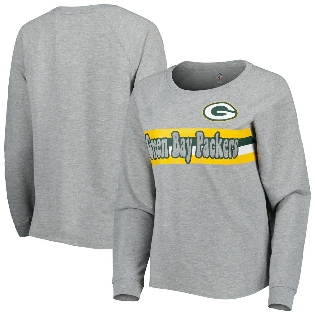 Green Bay Packers Juniors All Striped Up Raglan Long Sleeve T-Shirt Heathered Gray