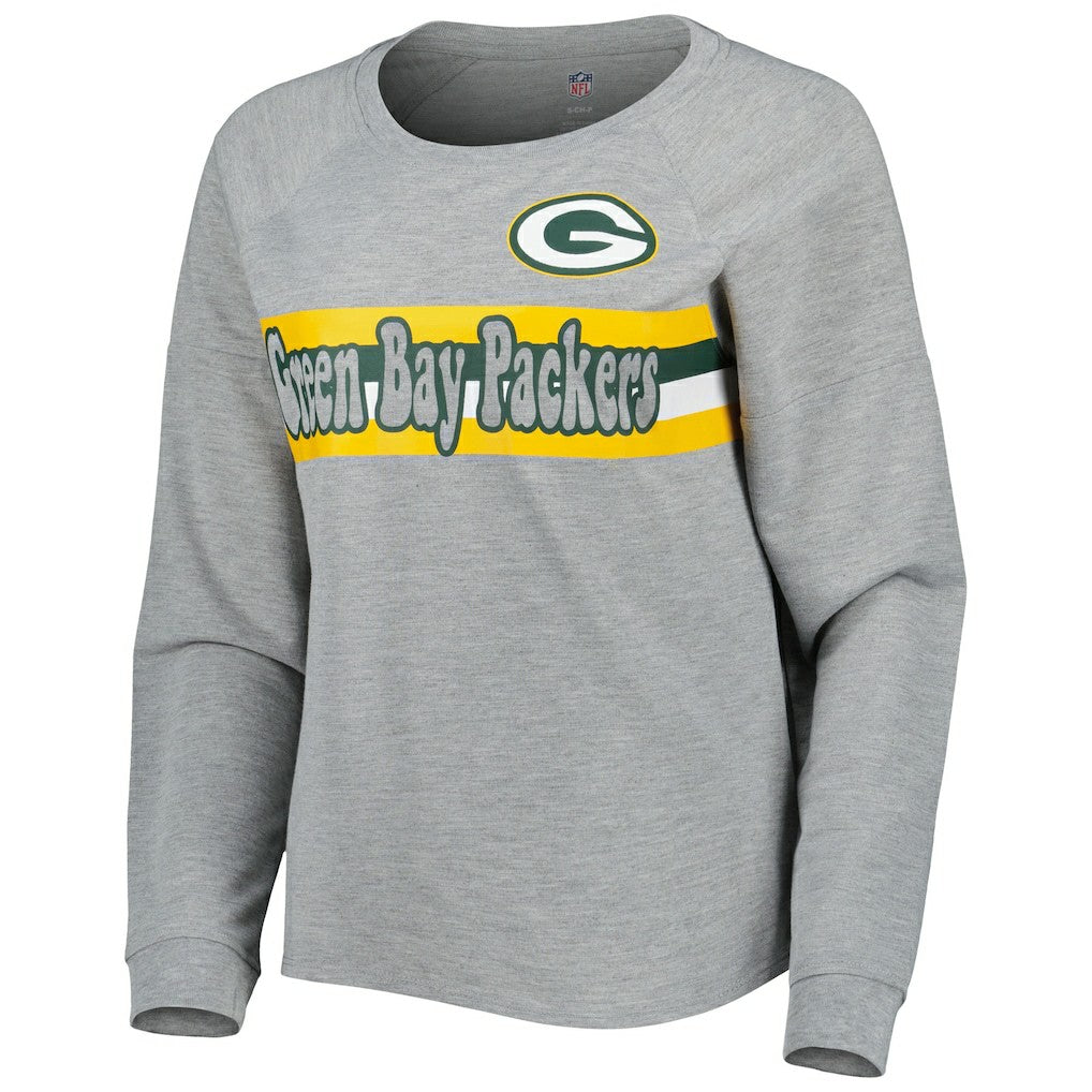 Green Bay Packers Juniors All Striped Up Raglan Long Sleeve T-Shirt Heathered Gray