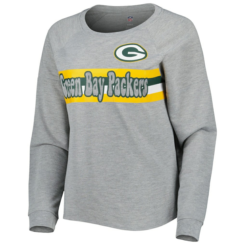 Green Bay Packers Juniors All Striped Up Raglan Long Sleeve T-Shirt Heathered Gray