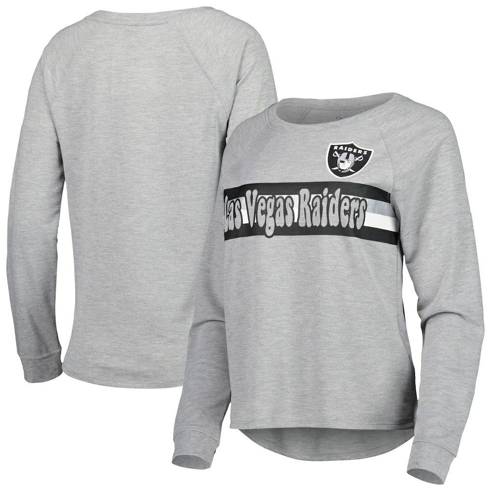 Las Vegas Raiders Juniors All Striped Up Raglan Long Sleeve T-Shirt Heathered Gray