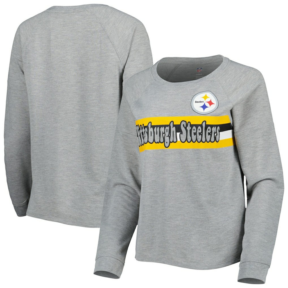 Pittsburgh Steelers Juniors All Striped Up Raglan Long Sleeve T-Shirt Heathered Gray
