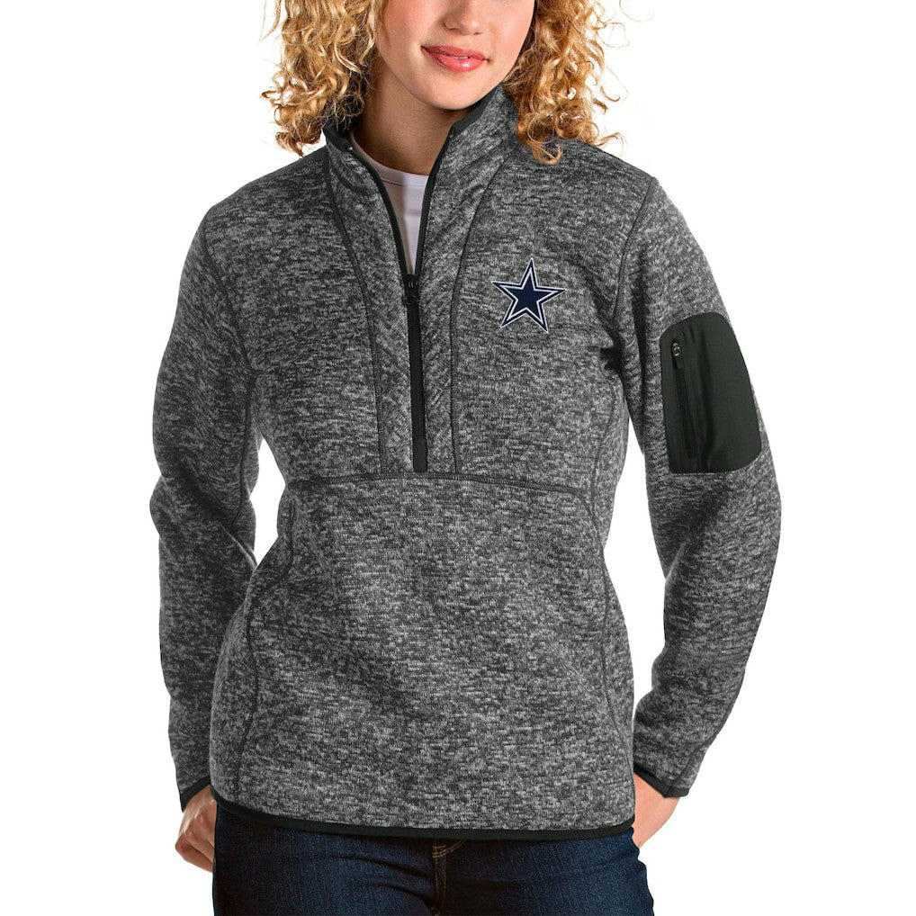 Dallas Cowboys Antigua Women's Fortune Half-Zip Pullover Jacket Heathered Charcoal