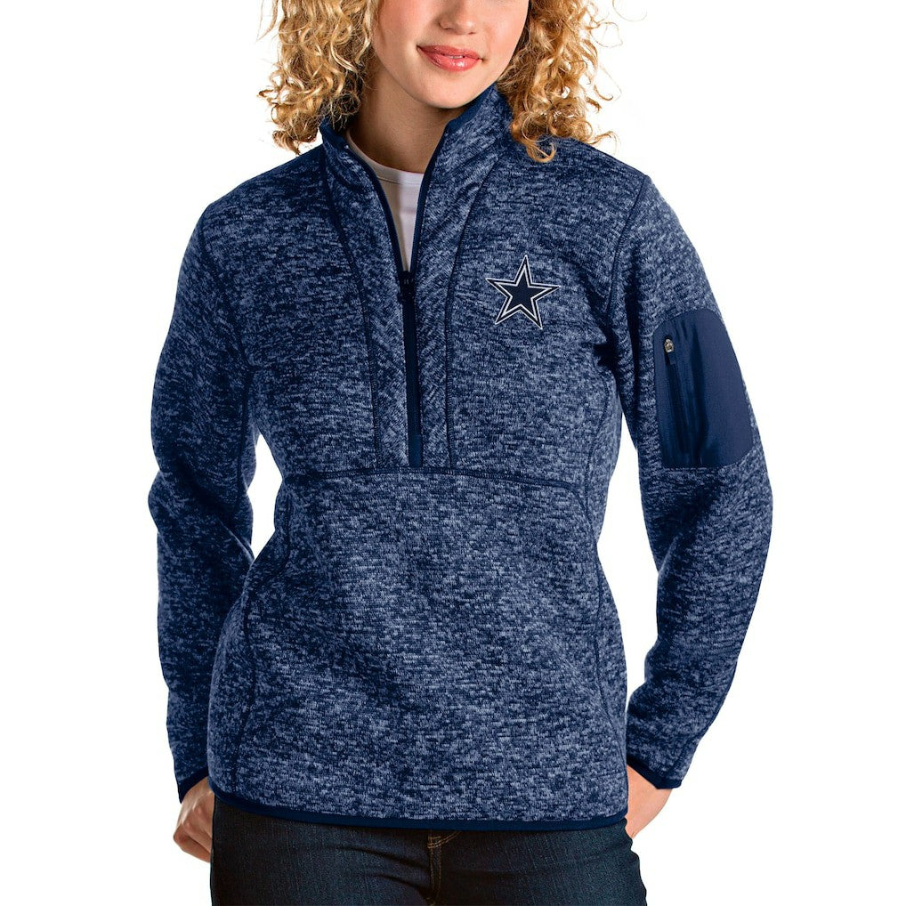 Dallas Cowboys Antigua Women's Fortune Half-Zip Pullover Jacket Heathered Navy