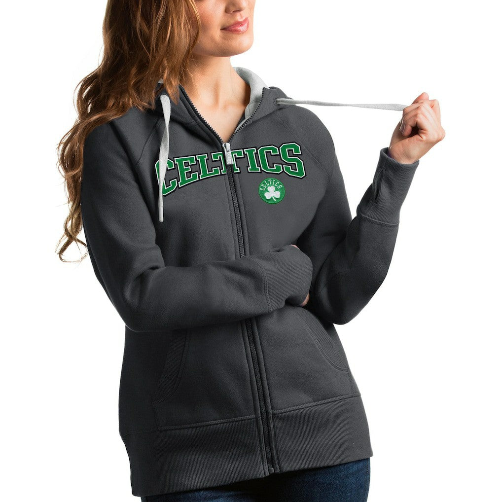 Boston Celtics Antigua Women's Team Victory Full-Zip Hoodie Charcoal