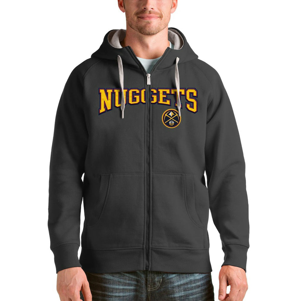 Denver Nuggets Antigua Victory Full-Zip Hoodie Charcoal