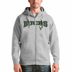 Milwaukee Bucks Antigua Victory Full-Zip Hoodie Heathered Gray
