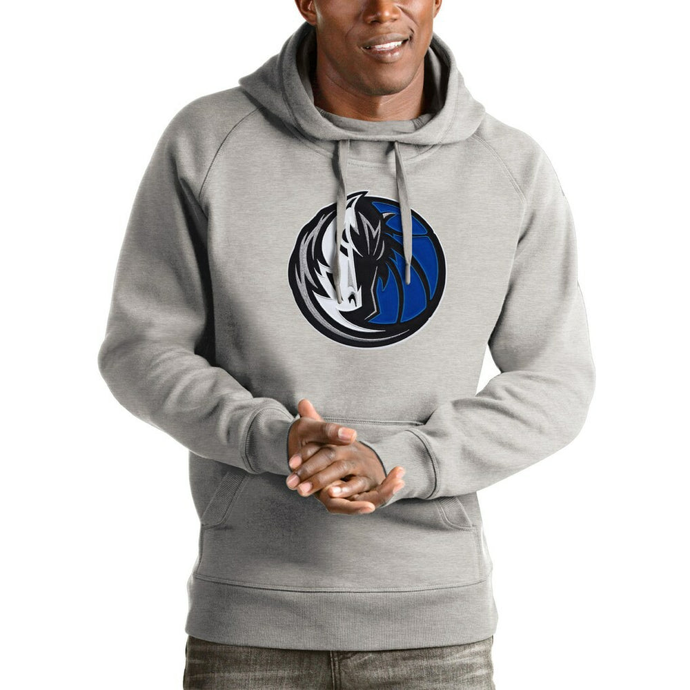 Dallas Mavericks Antigua Logo Victory Pullover Hoodie Heathered Gray