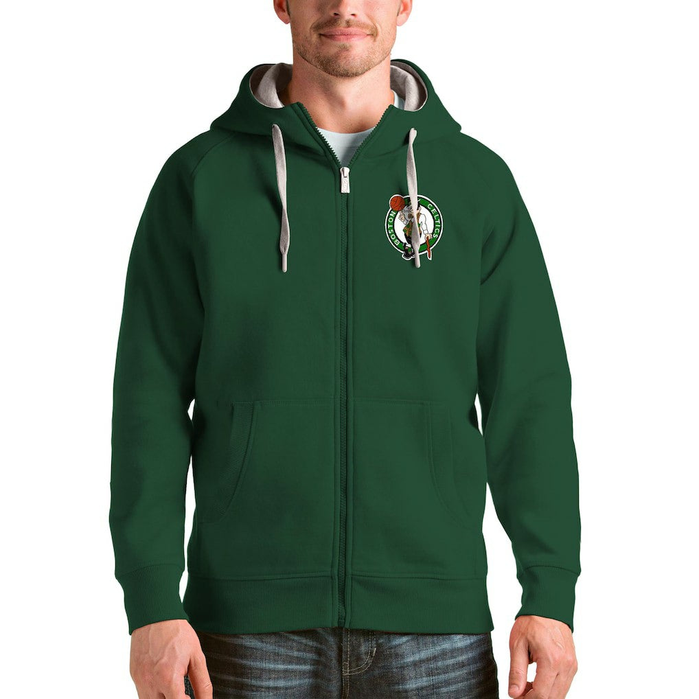 Boston Celtics Antigua Logo Victory Full-Zip Hoodie Hunter Green