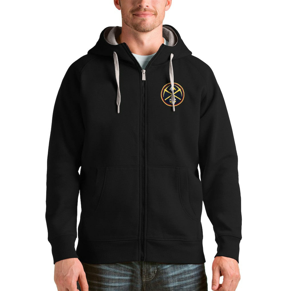 Denver Nuggets Antigua Logo Victory Full-Zip Hoodie Black