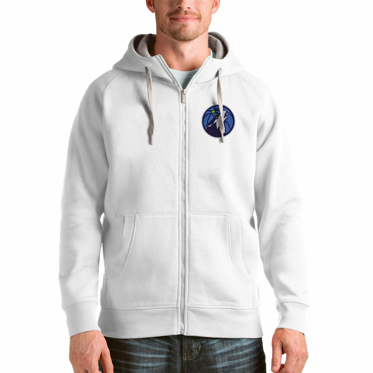 Minnesota Timberwolves Antigua Logo Victory Full-Zip Hoodie White