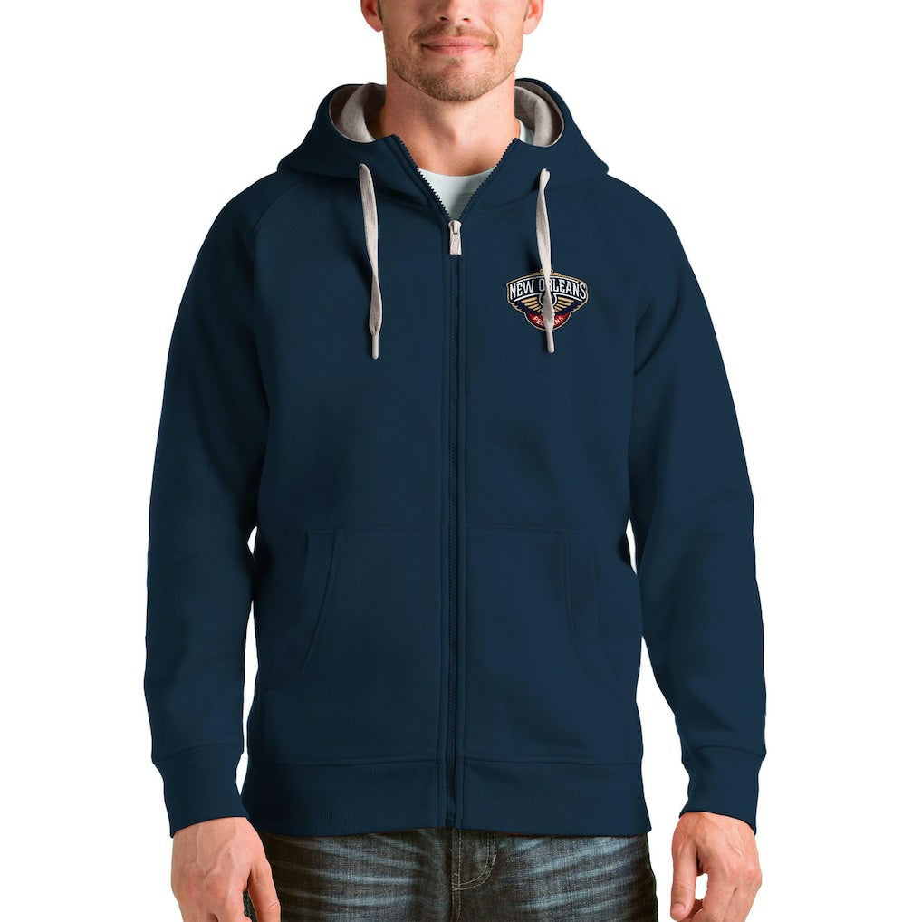 New Orleans Pelicans Antigua Logo Victory Full-Zip Hoodie Navy