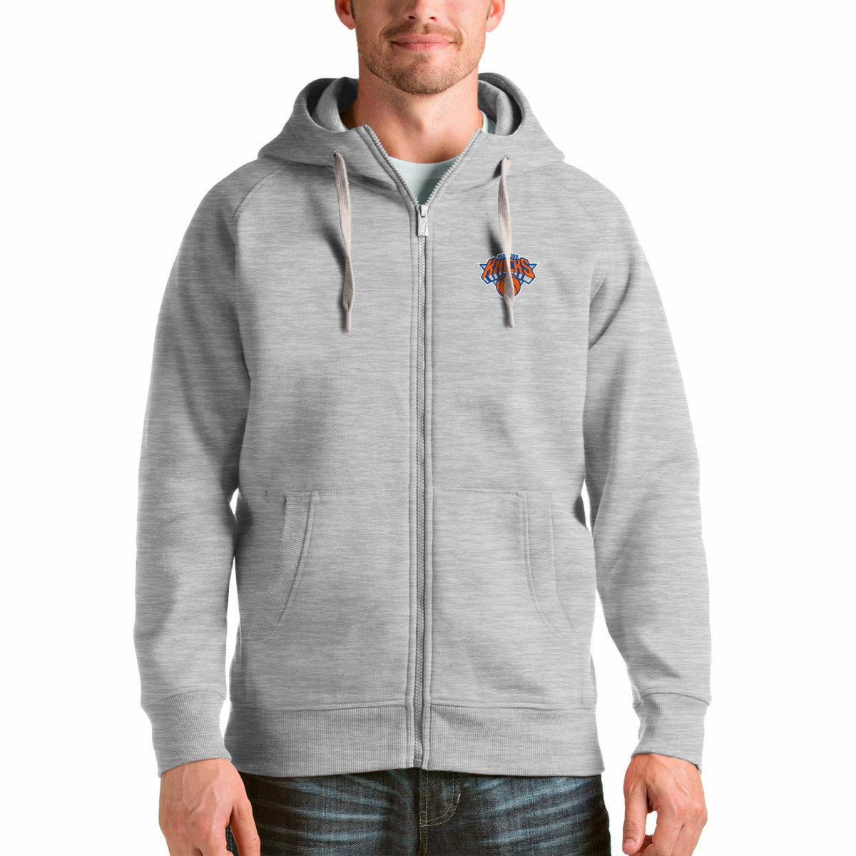 New York Knicks Antigua Logo Victory Full-Zip Hoodie Heathered Gray