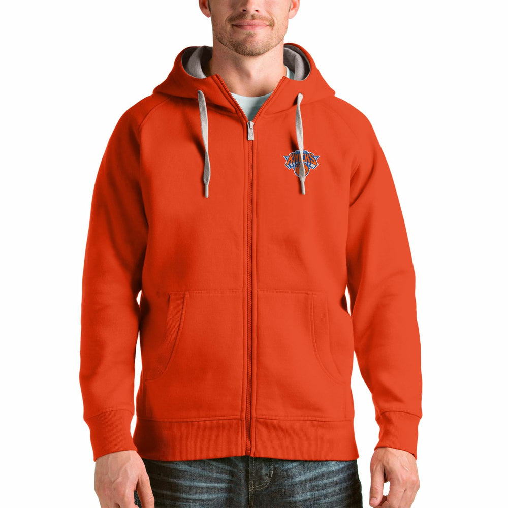New York Knicks Antigua Logo Victory Full-Zip Hoodie Orange