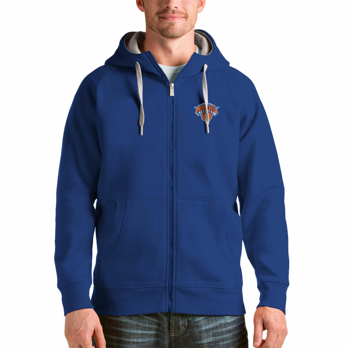 New York Knicks Antigua Logo Victory Full-Zip Hoodie Royal