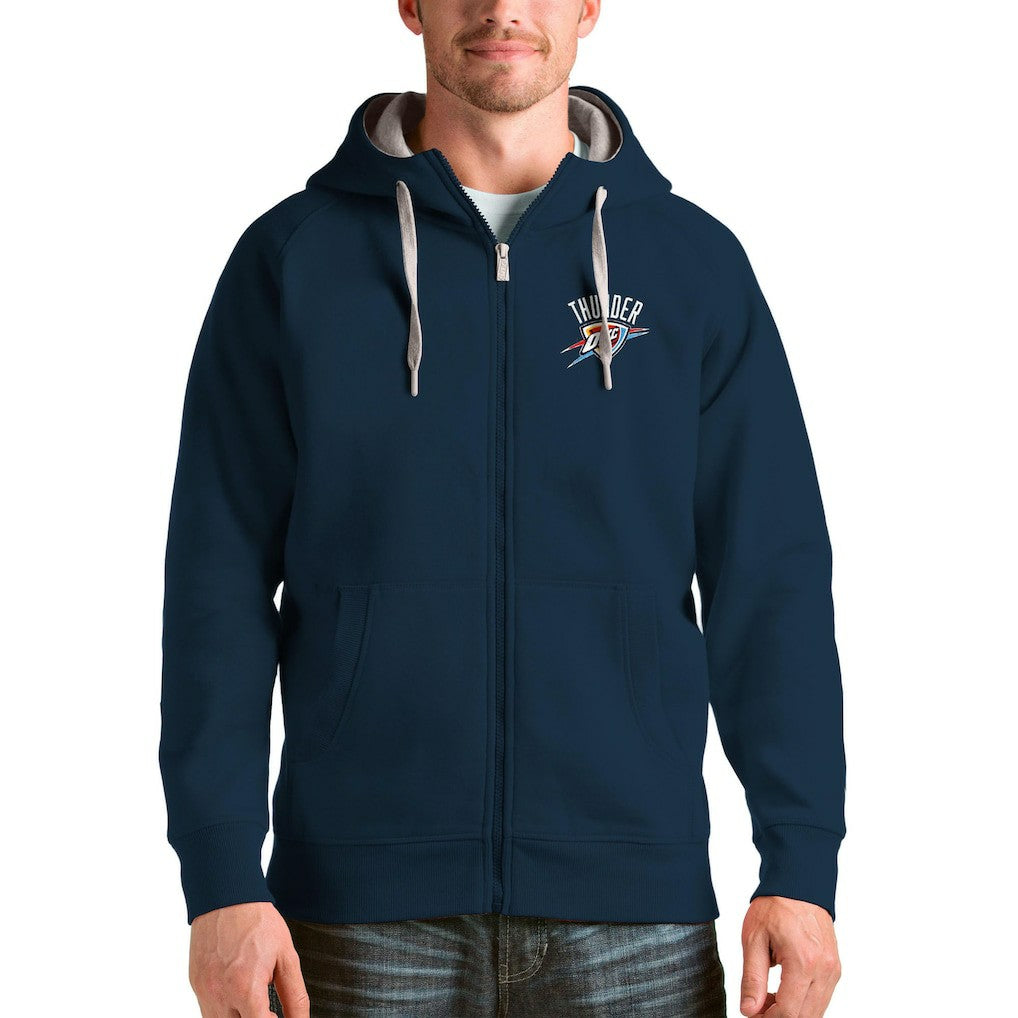 Oklahoma City Thunder Antigua Logo Victory Full-Zip Hoodie Navy