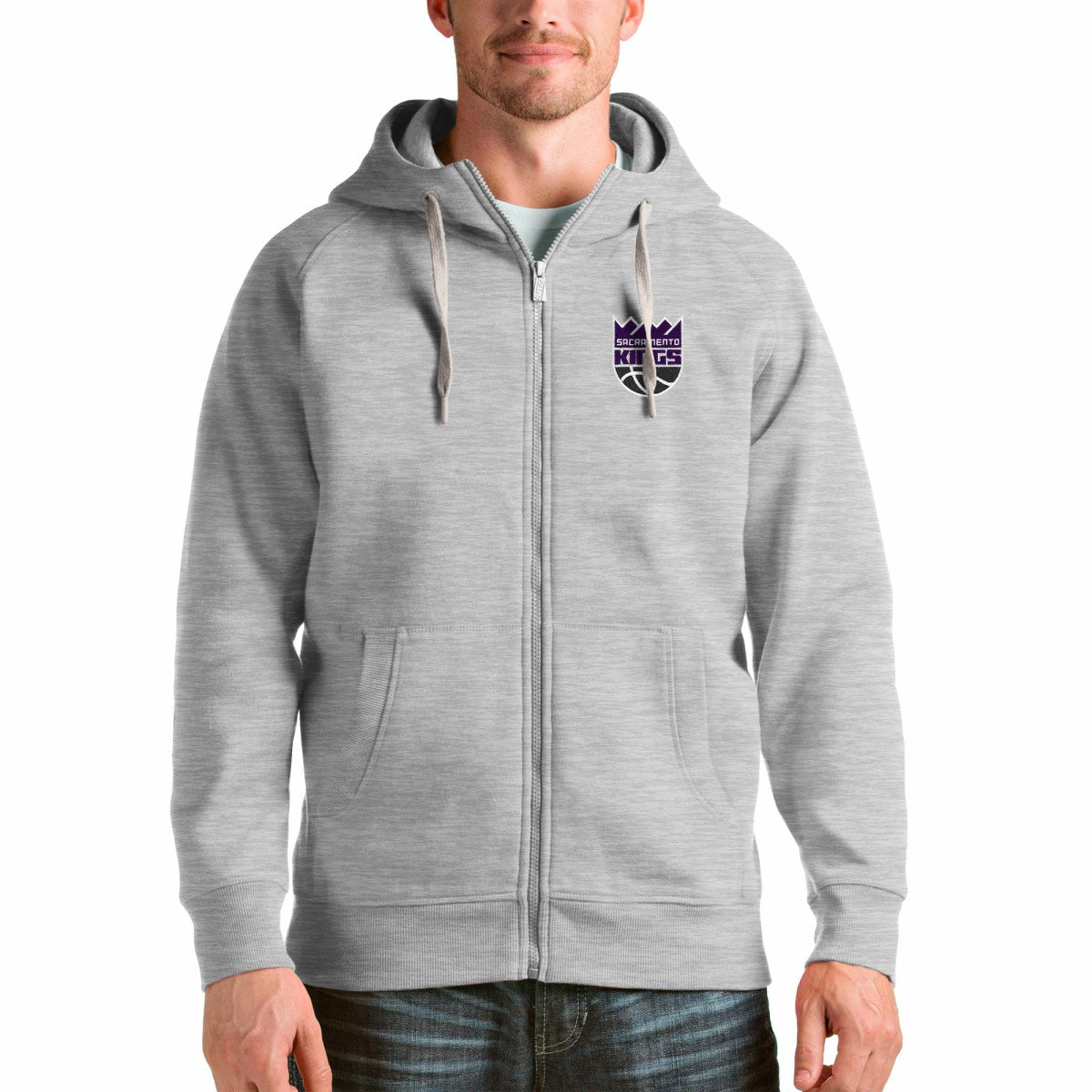 Sacramento Kings Antigua Logo Victory Full-Zip Hoodie Heathered Gray
