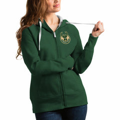 Milwaukee Bucks Antigua Women's Victory Full-Zip Hoodie Hunter Green