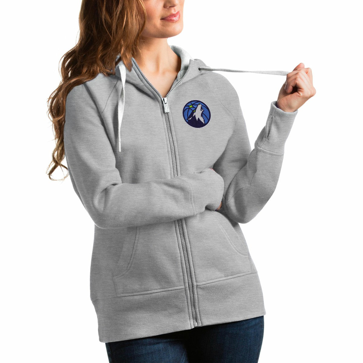 Minnesota Timberwolves Antigua Women's Victory Full-Zip Hoodie Heathered Gray