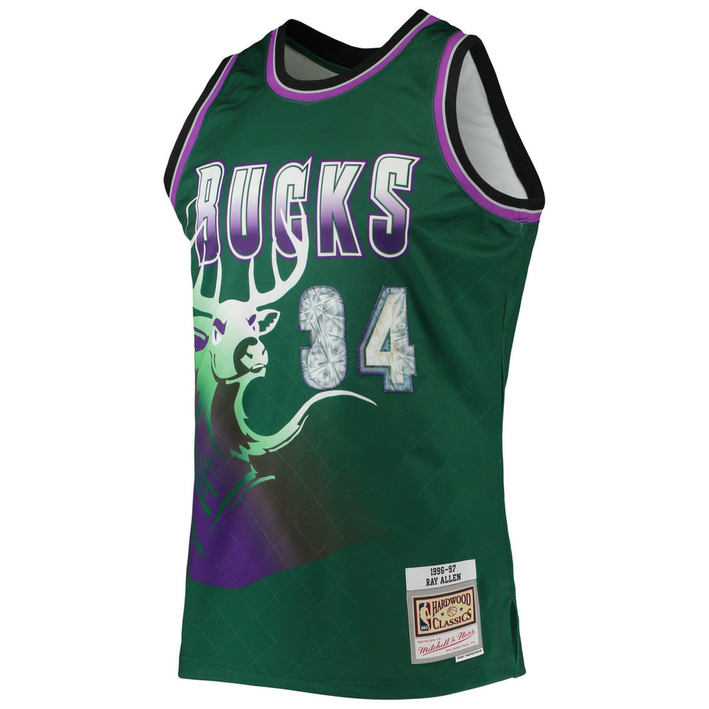 Ray Allen Milwaukee Bucks 1996/97 Hardwood Classics NBA 75th Anniversary Diamond Swingman Jersey Green