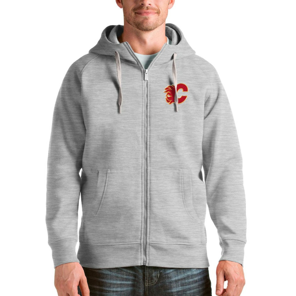 NHL Calgary Flames Antigua Logo Victory Full-Zip Hoodie - Heathered Gray