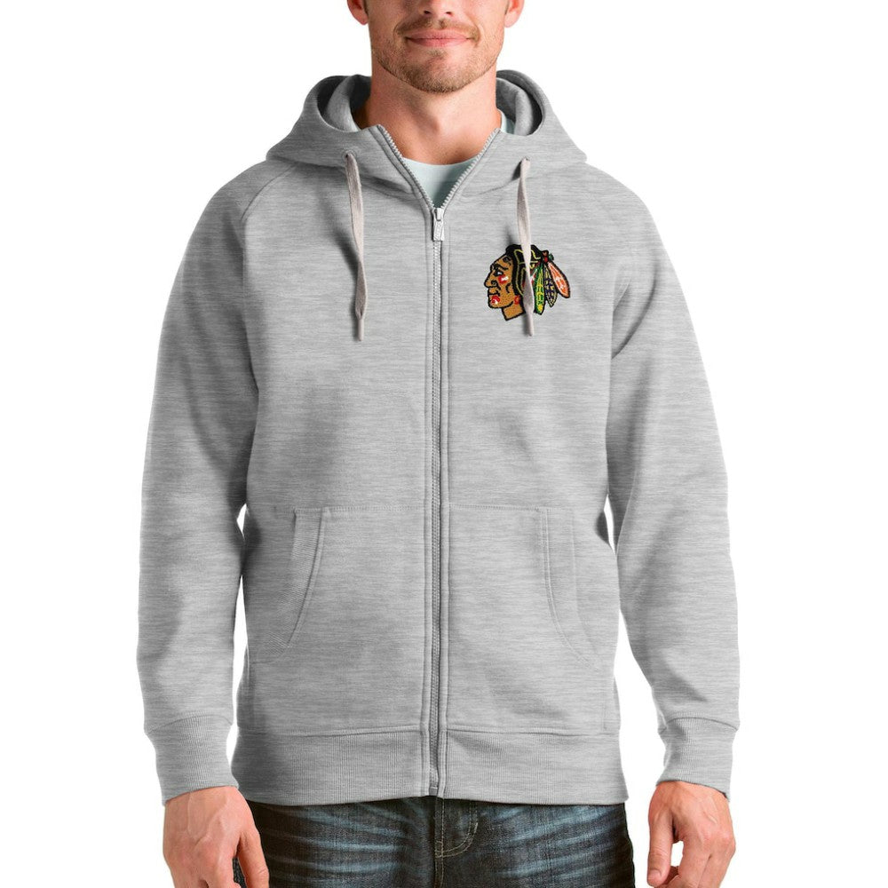 NHL Chicago Blackhawks Antigua Logo Victory Full-Zip Hoodie - Heathered Gray