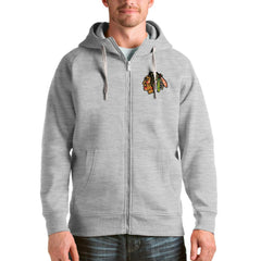 NHL Chicago Blackhawks Antigua Logo Victory Full-Zip Hoodie - Heathered Gray