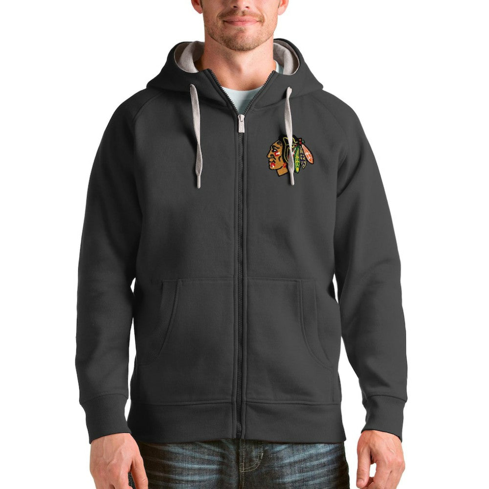 NHL Chicago Blackhawks Antigua Logo Victory Full-Zip Hoodie - Charcoal