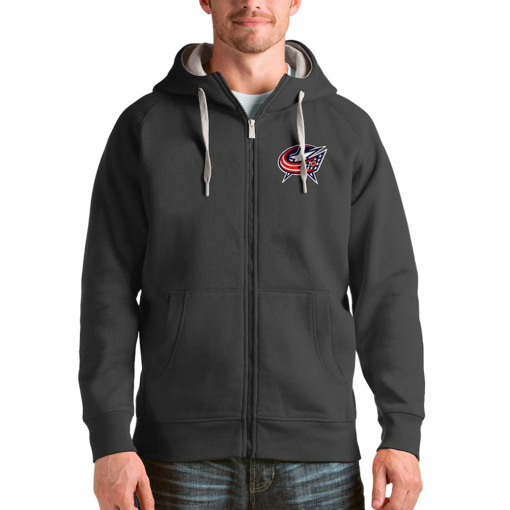NHL Columbus Blue Jackets Antigua Logo Victory Full-Zip Hoodie - Charcoal