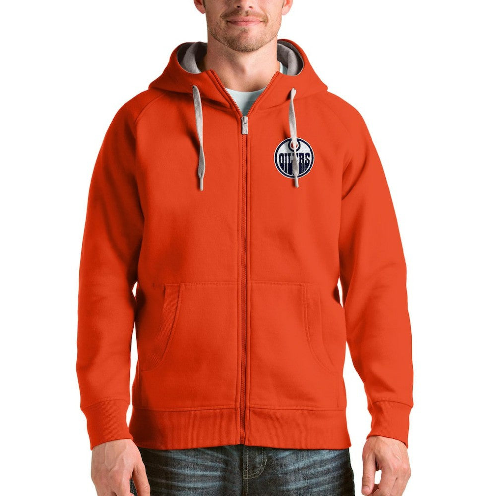 NHL Edmonton Oilers Antigua Logo Victory Full-Zip Hoodie - Orange