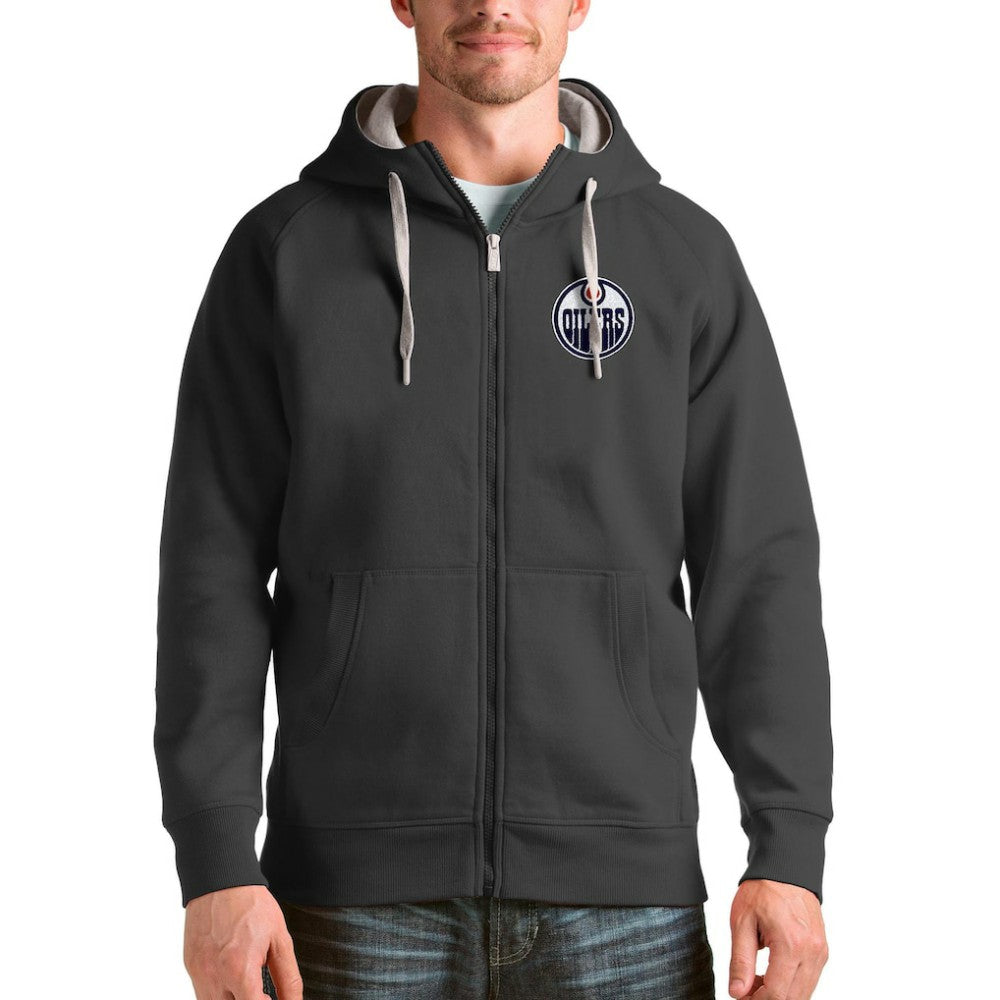 NHL Edmonton Oilers Antigua Logo Victory Full-Zip Hoodie - Charcoal