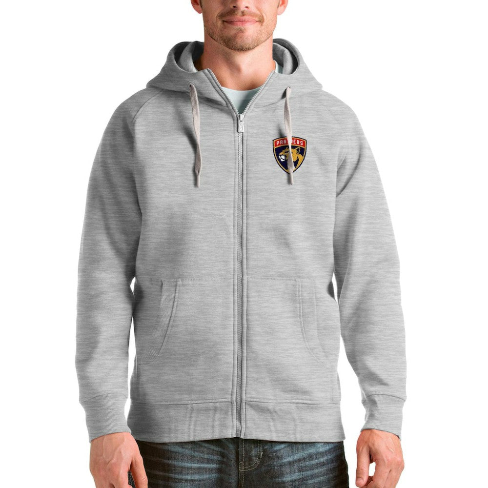 NHL Florida Panthers Antigua Logo Victory Full-Zip Hoodie - Heathered Gray